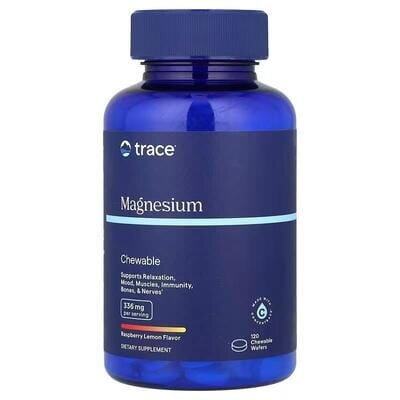 Магній Trace Minerals Magnesium Chewable зі смаком малини і лимона, 120 жувальних цукерок