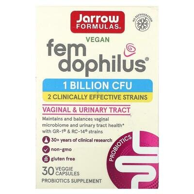 Пробіотики для жінок Jarrow Formulas Women's Fem Dophilus 1 млрд КУО, 30 рослинних капсул