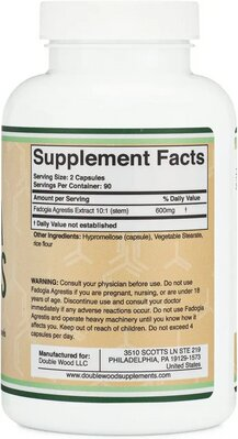 Фадогія Агрестіс Double Wood Fadogia Agrestis Extract 10:1 600 mg, 180 капсул