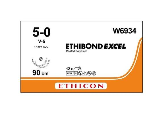 Шовний матеріал хірургічний Ethibond Excel р. USP 5/0 нерозсмоктуючий довжина 90 см, 2 голки колюче-ріжучі Taper Point 17 мм, 1/2 кола, W6934