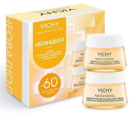 Набір для обличчя Vichy Neovadiol (денний антивіковий крем 50мл + нічний антивіковий крем 50мл) -60% на другий засіб у наборі, 8 березня 2024