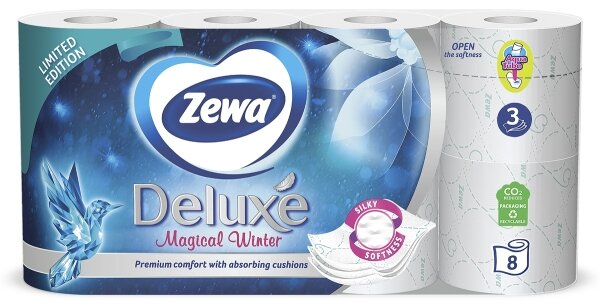 Туалетний папір Zewa Deluxe білий 3 шари, 8 рулонів лімітована колекція