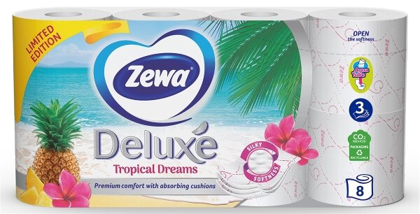 Туалетний папір Zewa Deluxe білий 3 шари, 8 рулонів лімітована колекція