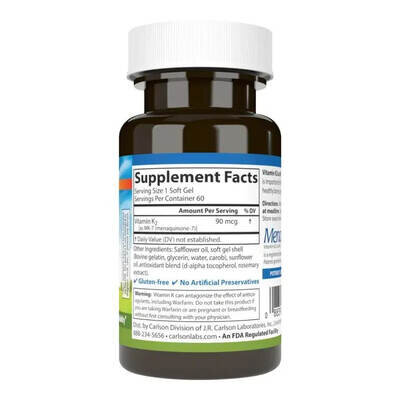 Вітамін K2 МК-7 Carlson Labs Vitamin K2 (MK-7) 90 мкг, 60 капсул