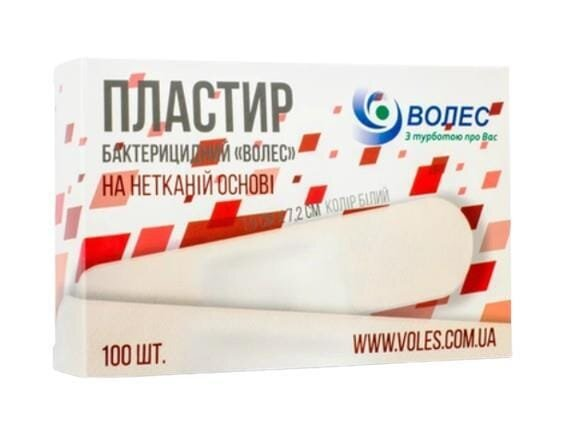 Пластир бактерицидний Волес на нетканій основі, 1,9 см х 7,2 см, 100 штук