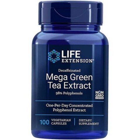 Екстракт зеленого чаю Life Extension Decaffeinated Mega Green Tea Extract, 100 веганських капсул