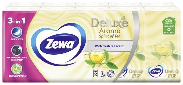 Хусточки паперові Zewa Deluxe Aroma Аромат Чаю 3 шари, 10 шт х 10 уп