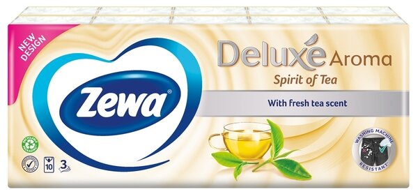 Хусточки паперові Zewa Deluxe Aroma Аромат Чаю 3 шари, 10 шт х 10 уп