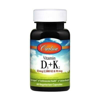 Вітаміни Carlson Labs Vitamin D3+K2 2000 МО та 90 мкг, 60 вегетаріанських капсул