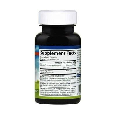 Вітаміни Carlson Labs Vitamin D3+K2 2000 МО та 90 мкг, 60 вегетаріанських капсул