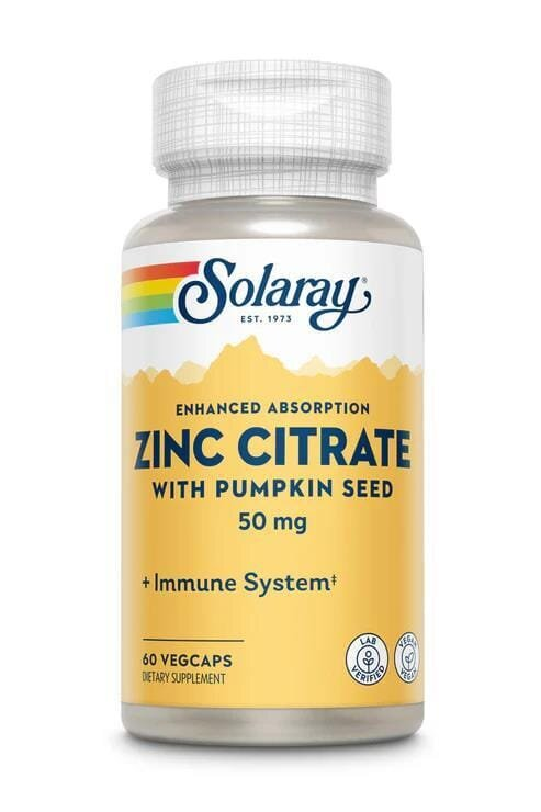 Цинк (цитрат цинку) Solaray Zinc Citrate 50 мг, 60 вегетаріанських капсул