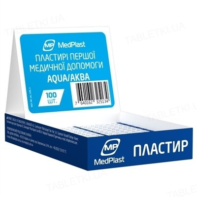 Набір пластирів MP MedPlast AQUA на полімерній основі, розміром 19 мм х 72 мм, прозорі, 100 штук
