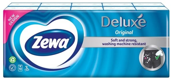 Хусточки паперові Zewa Deluxe Original білі 3 шари, 10 шт х 10 уп