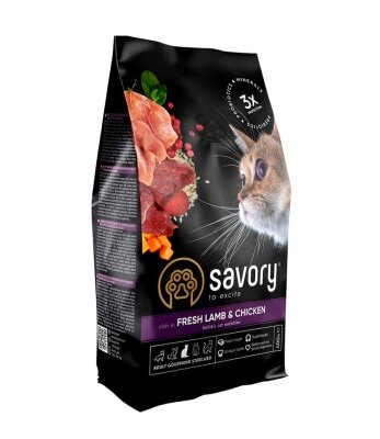 Корм сухий для стерилізованих котів Savory 30105 зі свіжим м'ясом ягняти та курки, 400 г