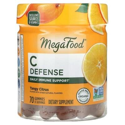 Вітамін С MegaFood C Defense, насичений цитрус, 70 жувальних таблеток