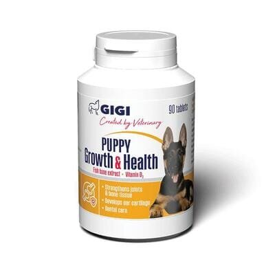 Вітамінно-мінеральний комплекс GIGI PUPPY Growth & Health для зміцнення кісткової та хрящової тканини у цуценят, 90 таблеток
