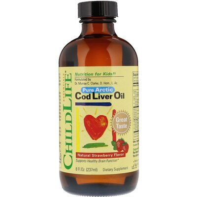 Риб'ячий жир з печінки тріски для дітей ChildLife Cod Liver Oil смак полуниця, 237 мл