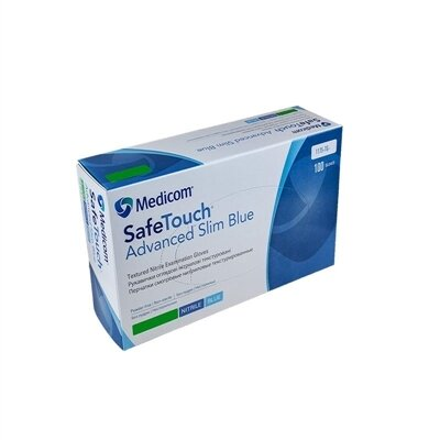 Рукавички оглядові Medicom SafeTouch Advanced Slim Blue нітрилові без пудри нестерильні, розмір S, пара