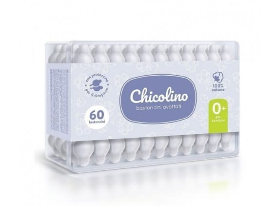 Ватні палички Chicolino дитячі з обмежувачем, 60 шт