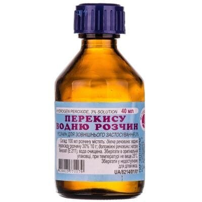 Перекис водню розчин д/зовн. заст. 3 % по 40 мл у флак. скл.