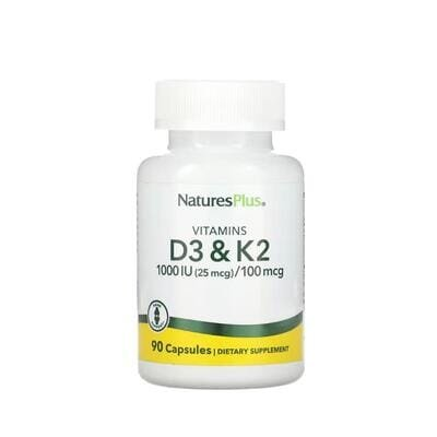 Вітамінний комплекс Nature's Plus Вітамін Д3 1000 МО і К2 100 мкг, 90 веганських капсул