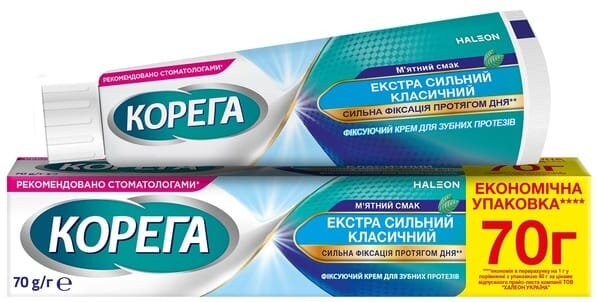 Крем фіксуючий для зубних протезів Корега Екстра Сильний Класичний М'ятний смак, 70 г