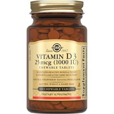 Вітамін Д3 Solgar Vitamin D3 (Cholecalciferol) 25 мкг (1000 МО) жувальні таблетки №100