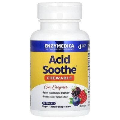 Ензими Enzymedica Acid Soothe від печії, смак ягід, 30 жувальних таблеток