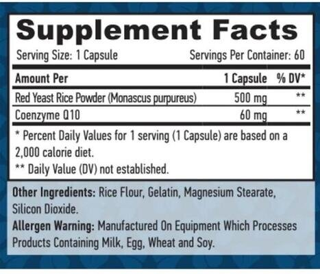 Коензим Q10 і Червоний дріжджовий рис Haya Labs Co-Q10 60 мг & Red Yeast Rice 500 мг, 60 капсул