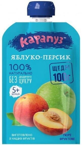 Пюре фруктове Карапуз Яблуко і персик 100 г