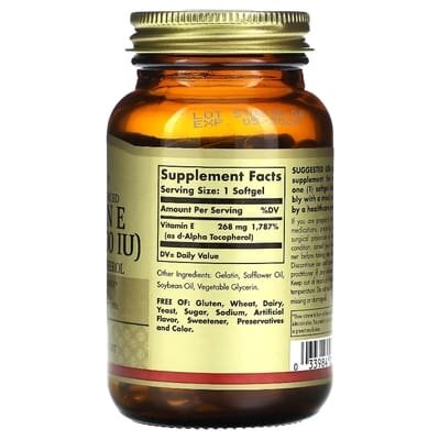 Вітамін Е Solgar Vitamin E 268 мг (400 МО) d-Alpha Tocopherol & Mixed Tocopherols м'які капсули №100