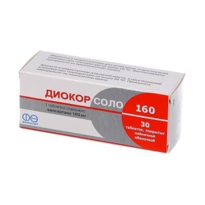 Діокор соло 160 таблетки, в/плів. обол. по 160 мг №30 (10х3)