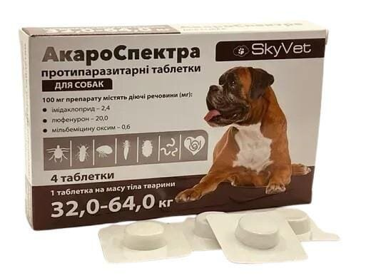 АкароСпектра для собак вагою 32-64 кг, 1 таблетка