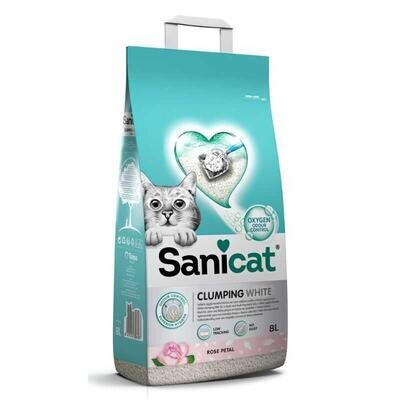 Наповнювач для котячого туалету Sanicat Clumping White бентонітовий, з ароматом пелюсток троянди, білий, 6 кг (8 л)