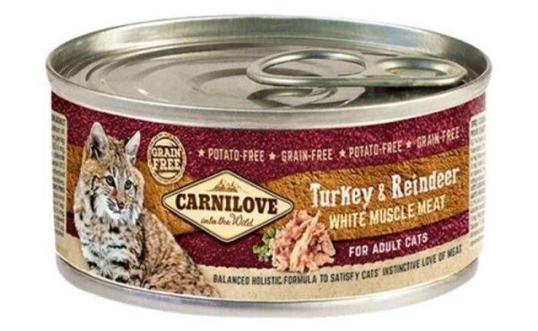 Корм вологий для кішок Carnilove Turkey & Reindeer Cat Adult з м'ясом індички і північного оленя, 100 г
