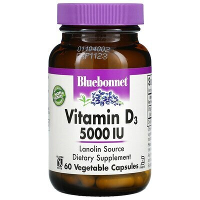 Вітамін D3 5000IU Bluebonnet Nutrition, 60 рослинних капсул