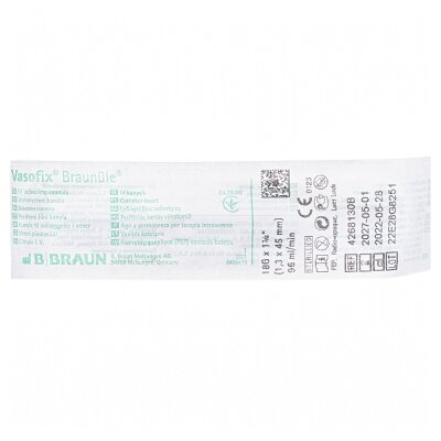 Канюля внутрішньовенна B.Braun Vasofix Braunule 18G x 1 3/4" 96 мл/хв, (1,3 x 45 мм ) зелена, 1 штука