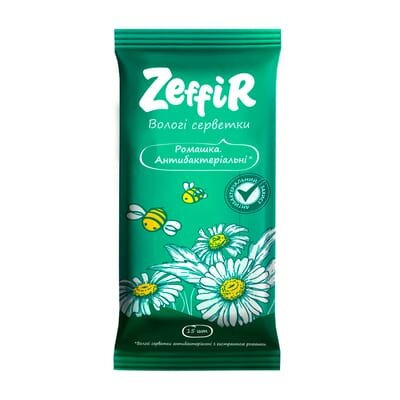 Серветки вологі Zeffir Антибактеріальні з екстрактом ромашки, 15 шт
