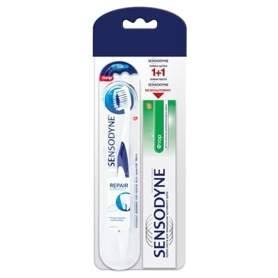 Набір Зубна щітка Sensodyne Відновлення та захист + Зубна паста Sensodyne Фтор, 50 мл