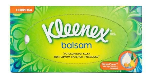 Серветки косметичні Kleenex Balsam тришарові в коробці, 72 шт