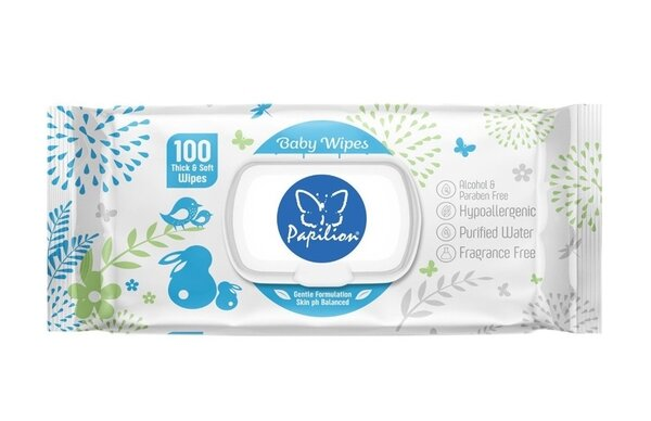 Серветки вологі Papilion Pure дитячі з пластиковим клапаном, 100 шт