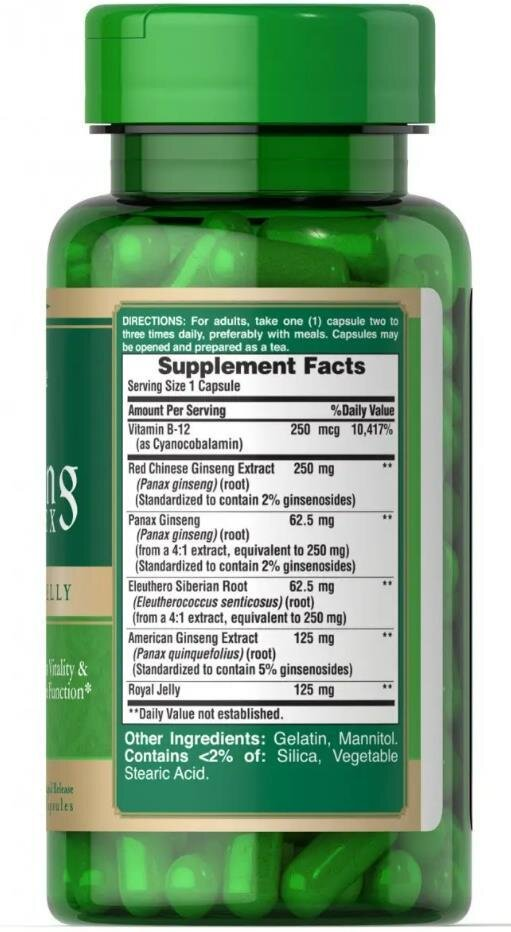 Комплекс женьшеню з маточним молочком Puritan's Pride Ginseng Complex with Royal Jelly, 50 капсул