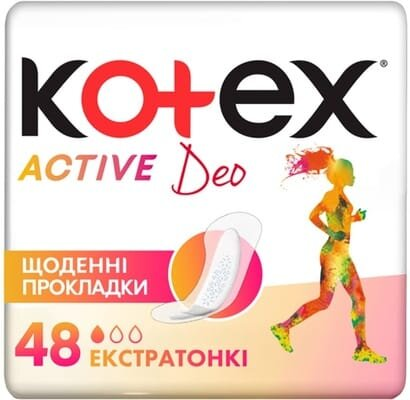 Щоденні гігієнічні прокладки Kotex Active Deo екстратонкі, 48 шт