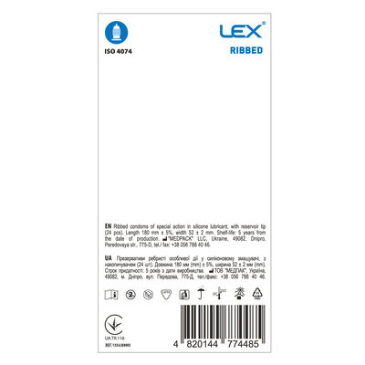 Презервативи Lex Ribbed з ребрами, 24 штуки