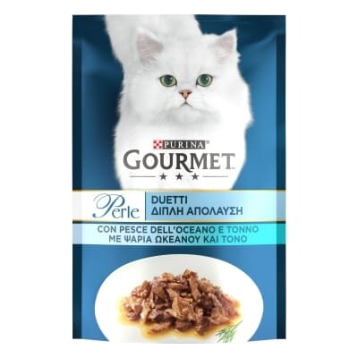 Корм вологий Purina Gourmet Perle Duo з океанічною рибою та тунцем мініфіле в підливі, 85 г