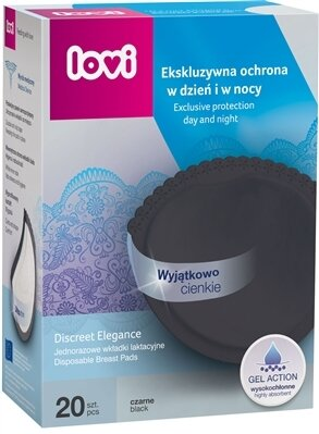 Вкладки лактаційні Lovi Discreet Elegance, чорні, 19/611, 20 штук