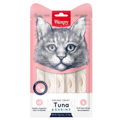 Ласощі кремові для котів Wanpy Creamy Treat Tuna & Shrimp Тунець з креветками, 70 г (5 стіків по 14 г)