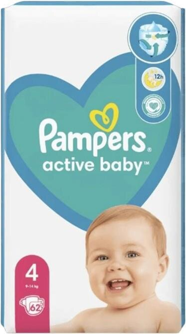 Підгузки дитячі Pampers Active Baby розмір 4, 9-14 кг, 62 шт