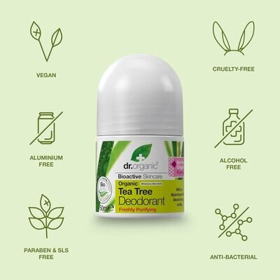 Дезодорант кульковий Dr.Organic з екстрактом чайного дерева, 50 мл