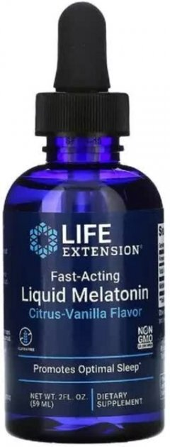 Мелатонін рідкий Life Extension Fast-Acting Liquid Melatonin Citrus-Vanilla Flavor з цитрусово-ванільним смаком, 2 рідкі унції (59 мл)